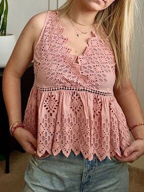 Sea New York Diamond Eyelet Peplum Tank